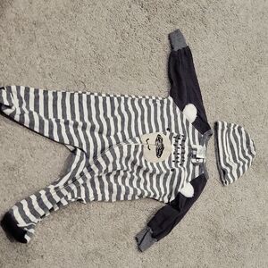 Cozy Gray and White Striped Footies One Piece